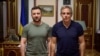 Ukrainian President Volodymyr Zelenskiy (left) meets with Hollywood actor and goodwill ambassador Ben Stiller in Kyiv on June 20.