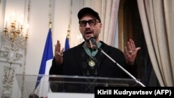 Kirill Serebrennikov gives a speech after being awarded as the Commandeur de l’Ordre des Arts et des Lettres at the French Embassy in Moscow on October 14.