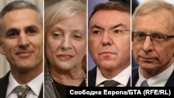 Колаж със снимки на посочения за служебен премиер Андрей Гюров, Искра Михайлова от „ДПС – Ново начало“, Костадин Ангелов от ГЕРБ и Николай Денков от ПП-ДБ