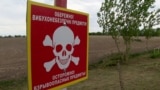 Ukraine - Chernihiv region - land mine warning sign - screen grab
