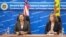 U.S. Assistant Secretary of State Victoria Nuland (left) and Moldovan Foreign Minister Natalia Gherman at a press conference in Chisinau on March 30