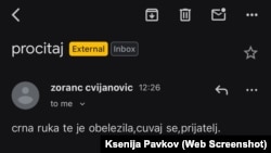 Poruka koju su Ksenija Pavkov i njene kolege dobile na službene imejl adrese.