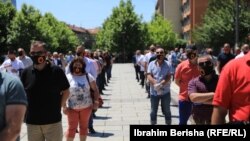 UCK veterans protest against the indictments of Hashim Thaci and Kadri Veseli for war crimes in Pristina in July.