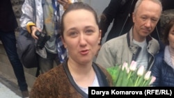 Darya Kulakova is greeted by supporters on May 9.