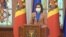 President Maia Sandu announces the dissolution of parliament in Chisinau on April 28.
