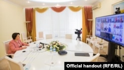 Fosta prim-ministră Natalia Gavrilița, vorbind prin videoconferință pe 15 octombrie 2021 la ultima reuniune de nivel înalt a CSI la care a participat Republica Moldova