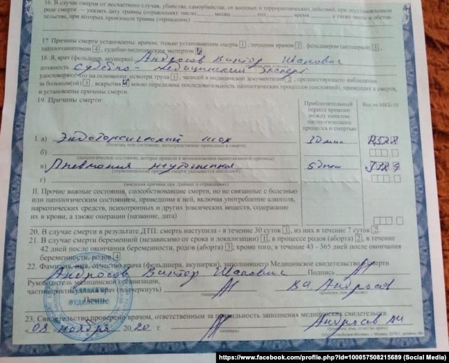 Свідоцтво про смерть Аміни Османової