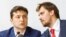 Ukrainian President Volodymyr Zelenskiy (left) and the deputy chairman of the Office of the President, Oleksiy Honcharuk, who is believed to be the top pick for prime minister.
