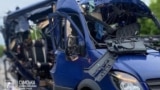 Орусиянын соккусуна кабылган кичи автобус. Сумы. 2025-жылдын 17-майы.