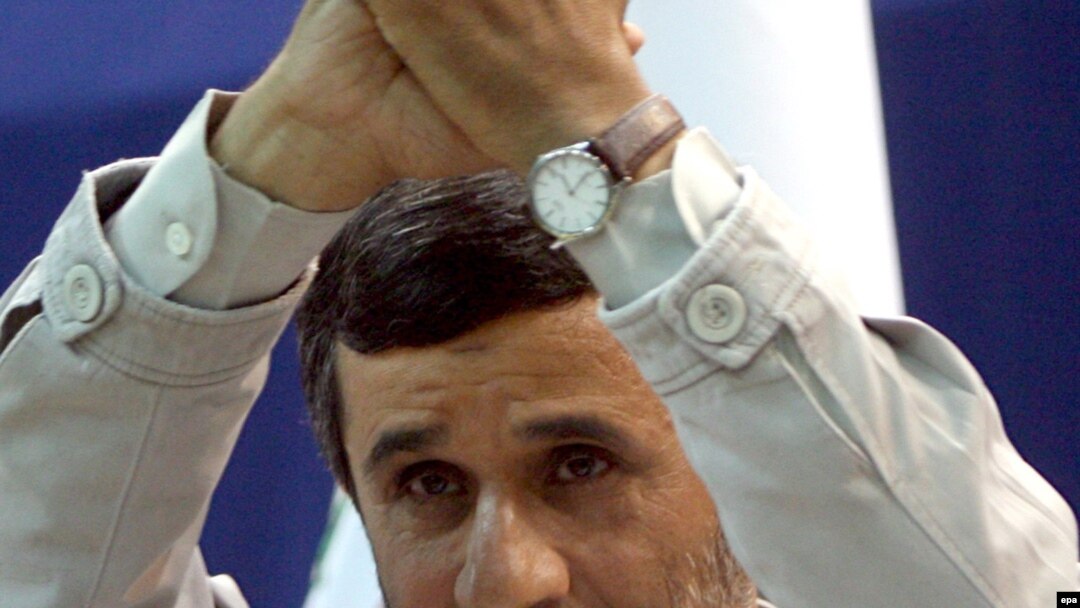 Iranian President Mahmud Ahmadinejad gestures to supporters during his Tehran campaign rally on May 22.