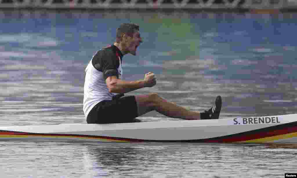 Sebastian Brendel of Germany takes gold in the men&#39;s canoe single (C1) 1,000 meters.