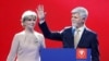 Petr Pavel and his wife, Eva Pavlova, greet supporters at his campaign headquarters in Prague after he was declared the winner of the country's January presidential election. 