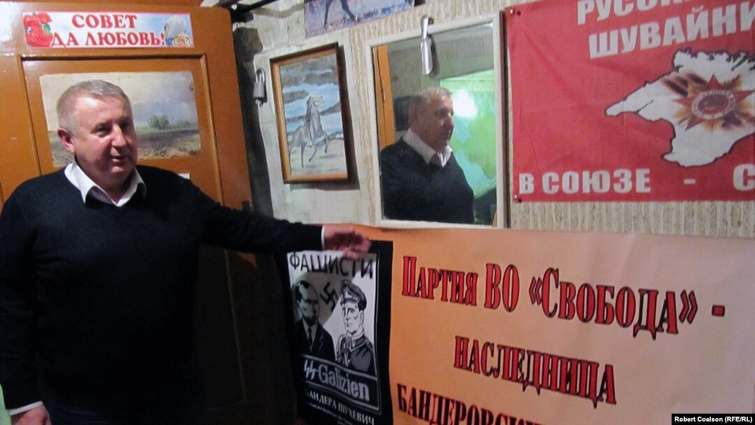 Crimean parliament deputy and pro-Russian separatist Sergei Shuvainikov in his office in Simferopol. 