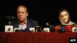 Former Pakistani Prime Minister Nawaz Sharif (left) and his daughter Maryam Nawaz in London earlier this week. 