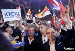 Kickl (front right) attends his party's election campaign kick-off in Graz, Austria, on September 7.