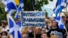 Manifestaţie pro-independenţă în faţa sediului BBC din Glasgow, Scoţia, 14 septembrie 2014