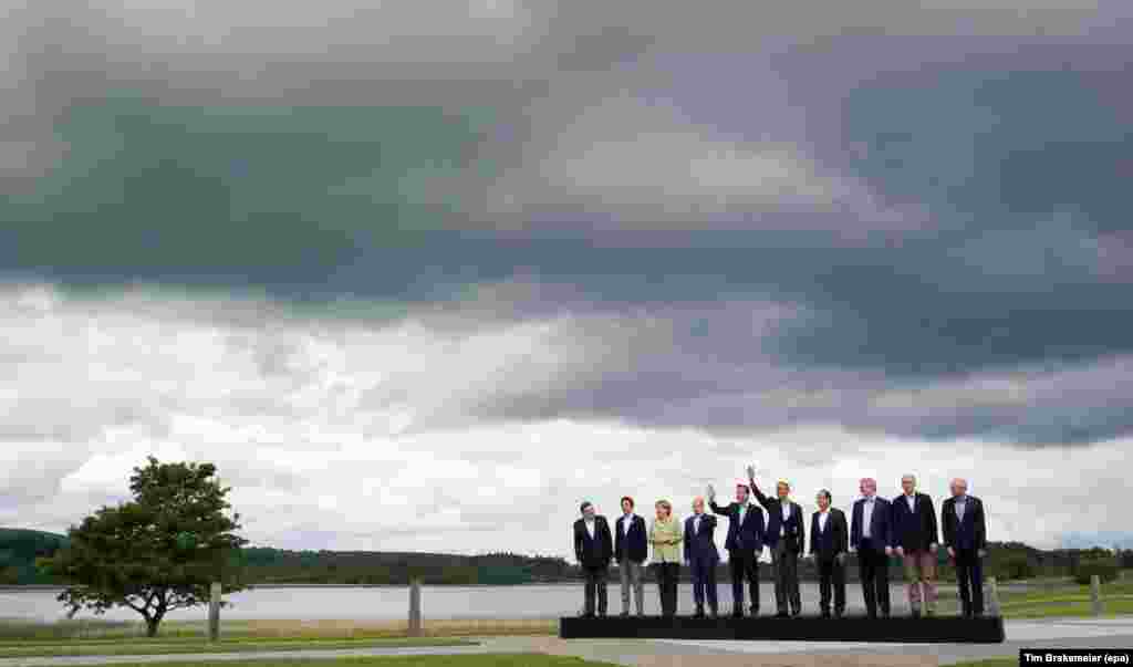 Leaders of the G8 countries pose for a photograph at a summit in Lough Erne, Northern Ireland, on June 18.