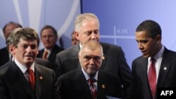 Bamir Topi, Stipe Mesić i Barack Obama na primopredaji Washingtonskog ugovora, 04. arpil 2009.