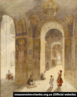 «Внутрішній вигляд Софійського собору» (квітень-вересень 1846 року, Київ). Папір, сепія, акварель