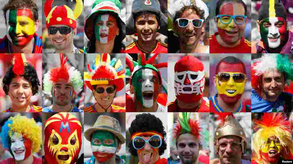 A combo photo shows portraits of soccer fans in Kyiv