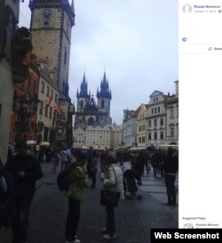 Фото Праги, опубликованное "Русланом Бошировым" в фейсбуке 11 октября 2014 года, в день, когда по данным чешской полиции он прилетел в город из России / bellingcat.com