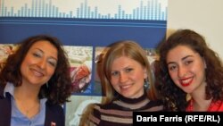 Vaclav Havel Journalism Fellows Tahmina Taghiyeva, Irina Gotisan and Seda Stepanyan, at a 9 April panel discussion at the Czech Embassy in Washington, DC.