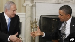 U.S. President Barack Obama (right) and Israeli Prime Minister Binyamin Netanyahu in Washington on May 20