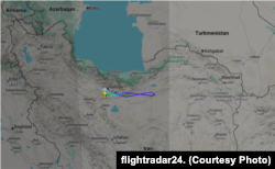 FlightRadar24 yzarlaýjysy "Varesh Airlines" kompaniýasynyň VRH6805 reýsiniň (Tährandan Duşenbä çenli) 2026-njy ýylyň 24-nji sentýabrynda aýlanyp, Tährana gaýdyp gelýändigini görkezýär.