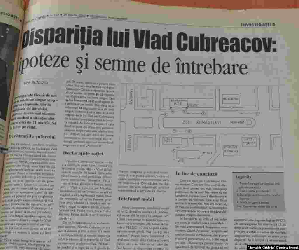 &quot;Jurnal de Chişinău&quot;, 29 martie 2002, dispariţia deputatului PPCD Vlad Cubreacov