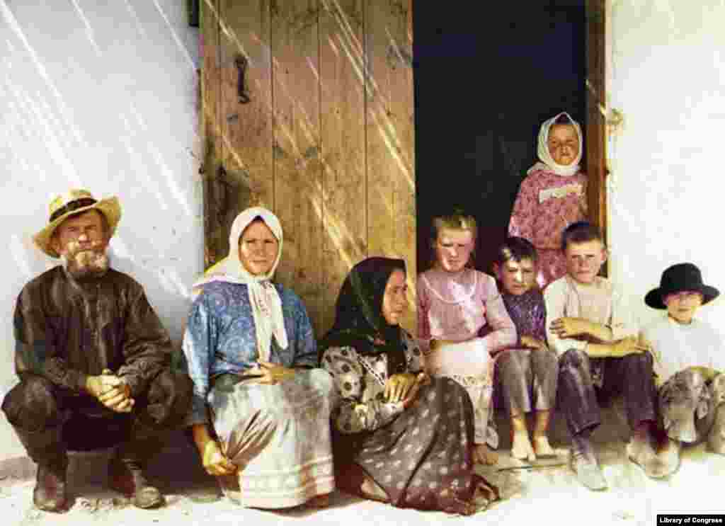 Ethnic Russian settlers in the Mugan Steppe region, south of the Caucasus mountains and west of the Caspian Sea - Between 1907 and 1915, Prokudin-Gorsky traveled through the Russian Empire in a railroad car equipped with a darkroom, recording aspects of Russia’s diverse culture. Here, he photographed settlers who were encouraged by official government policy to populate border regions, including the Caucasus and Russia's Far East.