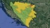Bosznia és közigazgatási határai. A sárgával jelölt rész a Boszniai Szerb Köztársaság területét jelöli, a zöld a döntően bosnyákok és horvátok alkotta Bosznia-Hercegovinai Föderációiét. Pirossal a stratégiai jelentőségű és különleges jogállású Brčkói Körzet.