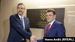 Predsednici komora Srbije i Hrvatske Marko Čadež Luka Burilović na otvaranju Hrvatske privredne komore u Beogradu 18. aprila 
