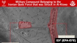 A handout photo made available by the Israeli Defene Forces (IDF) on 11 May 2018 shows an IDF's presentation of alleged Iranian intelligence sites in Syria.