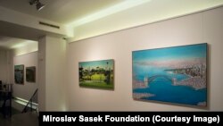 Miroslav Sasek's illustrations on display at the Gallery Ve Smeckach in Prague, 2014.