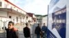 Bosnia-Herzegovina - EU flag is seen at the entrance of a burned migrant camp in Velika Kladusa, 1Jun2019