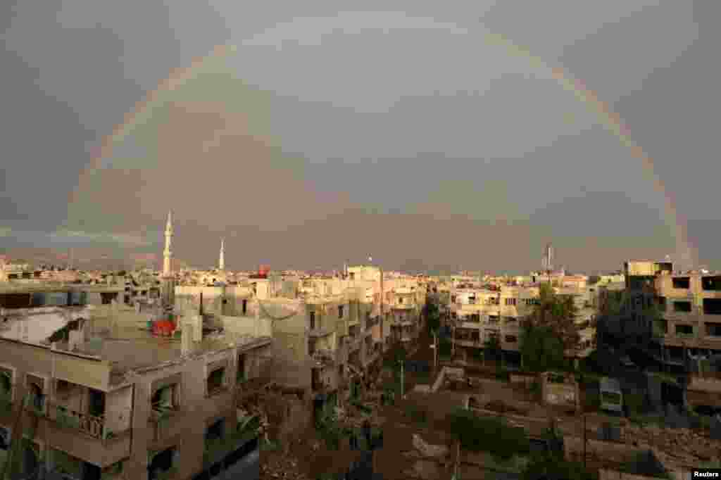 A rainbow above the ruins of the hospital on October 29