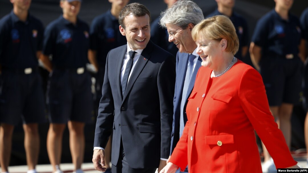 Emanuel Makron, Paolo Đentiloni i Angela Merkel u Trstu