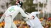 The Ukrainian team competing in the fencing event, part of the Modern Pentathlon, at the Rio Olympics in 2016.