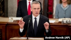 NATO Secretary-General Jens Stoltenberg addresses a joint meeting of Congress on Capitol Hill in Washington on April 3.