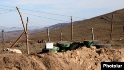 Armenia - Barbed wire protecting an Armenian army post in the Tavush province bordering Azerbaijan, 30Dec2014.