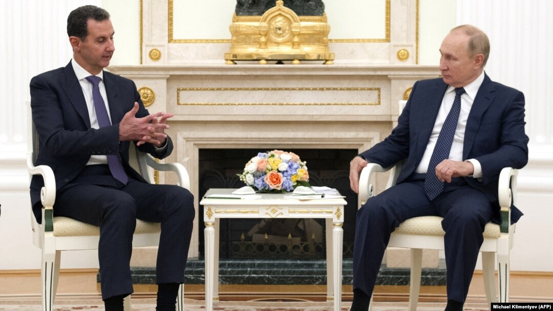 Президенты России и Сирии - Владимир Путин и Башар Асад на переговорах в Кремле, 13 сентября 2021 года