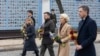 Canadian Prime Minister Justin Trudeau (left), Italian Prime Minister Giorgia Meloni (second left), Ukrainian President Volodymyr Zelenskiy (center), EU Commission President Ursula von der Leyen (second right), and Belgian Prime Minister Alexander De Croo attend a ceremony at the Wall of Remembrance in Kyiv on February 24, the second anniversary of Russia's full-scale invasion of Ukraine. 