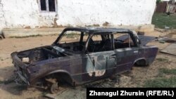 Каркас сгоревшего автомобиля на фото. Актюбинская область, 16 июня 2021 года. 
