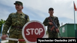 Kyrgyz border guards at a post in the village of Maksat on May 4.