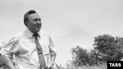 President Nursultan Nazarbaev inspects a Kazakh wheat field in this 1992 photograph.