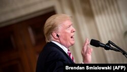 U.S. -- U.S. President Donald Trump speaks during a joint press conference with Kuwaiti Emir Sheikh Sabah al-Ahmad Al-Sabah at the White House in Washington, September 7 2017