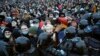 "Long live Belarus!" People clash with police during a protest against the jailing of opposition leader Aleksei Navalny in St. Petersburg, Russia, on January 23. 