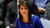 U.S. Ambassador to the UN Nikki Haley speaks during the emergency UN Security Council meeting on Syria in New York, on April 14.