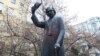 The defaced monument to Sholem Aleichem in Kyiv.