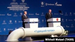 Турскиот претседател Реџеп Таип Ердоган и неговиот руски колега Владимир Путин го пуштија во употреба гасоводот Турски тек на церемонија во Истанбул
